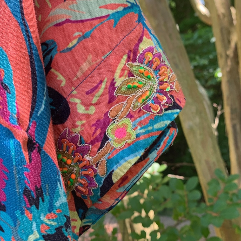 Soft Surroundings Florence Tropicana Embellished Sequin Floral Midi Dress - Picture 7 of 11